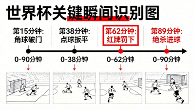 世界杯关键瞬间识别图，比赛时间轴标注转折点，红色标记胜负手事件