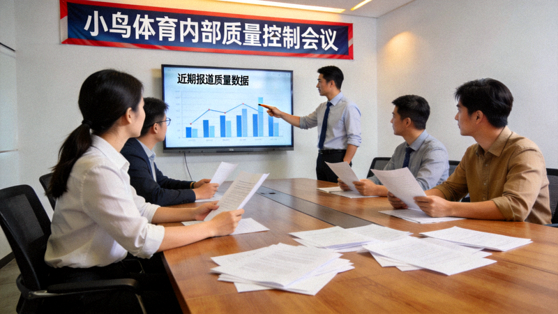 小鸟体育内部质量控制会议场景，团队正在回顾报道内容与数据