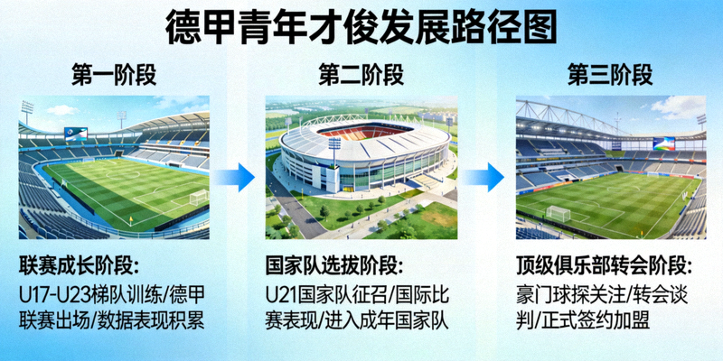 德甲青年才俊发展路径图：展示从联赛成长到国家队及顶级俱乐部的潜在路径
